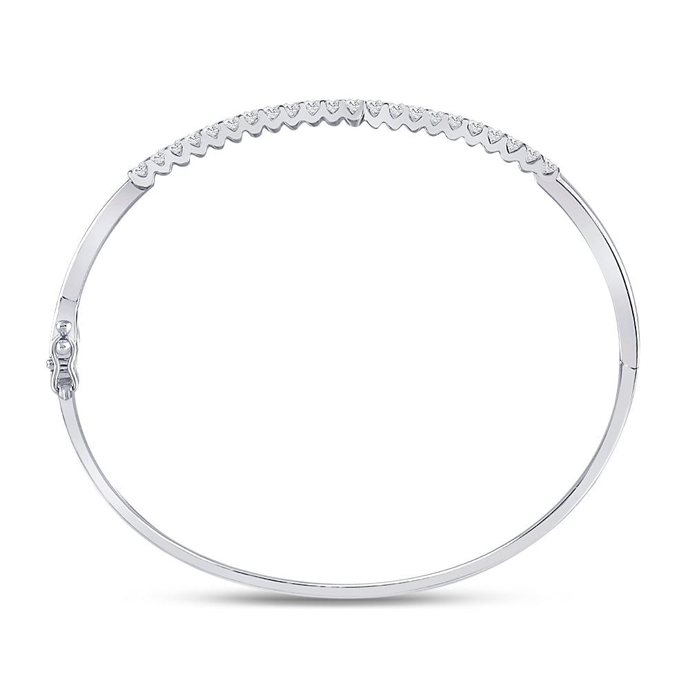 14kt White Gold Womens Round Diamond Bypass Bangle Bracelet 1 Cttw