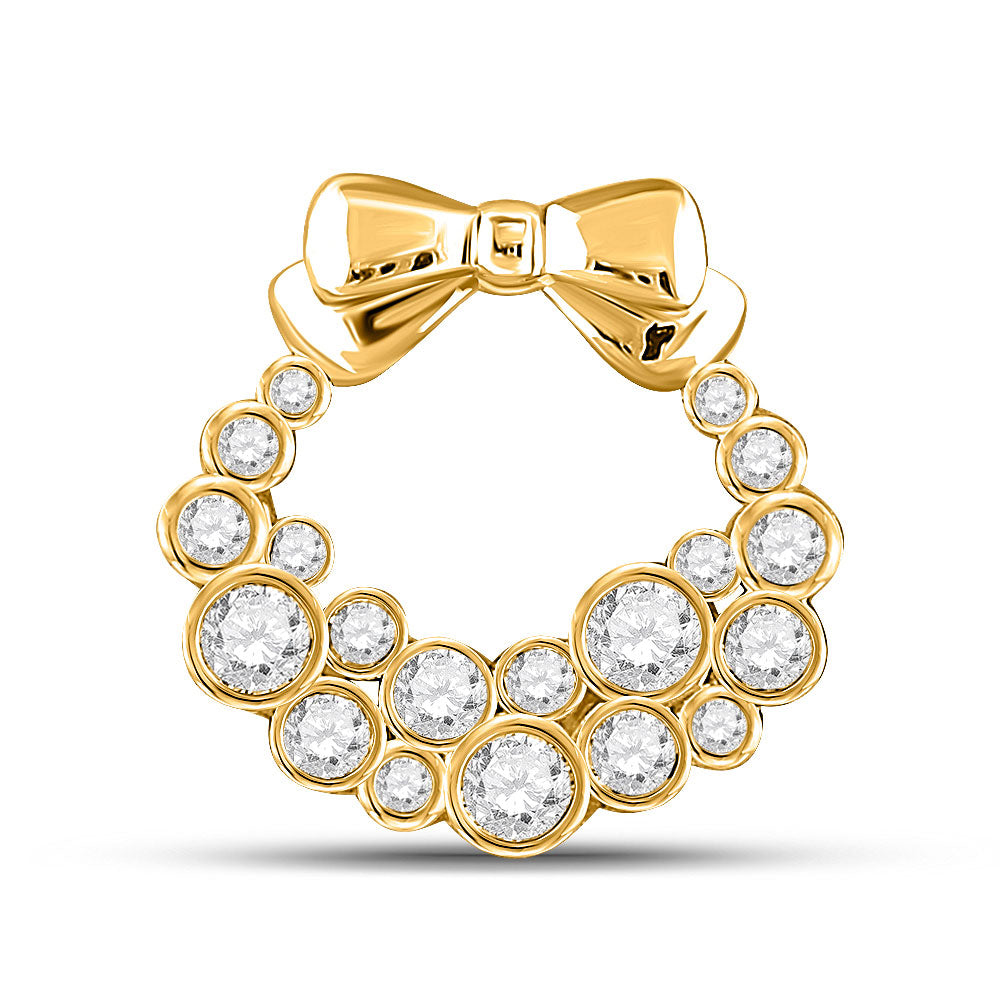 10kt Yellow Gold Womens Round Diamond Holiday Wreath Pendant 1/2 Cttw