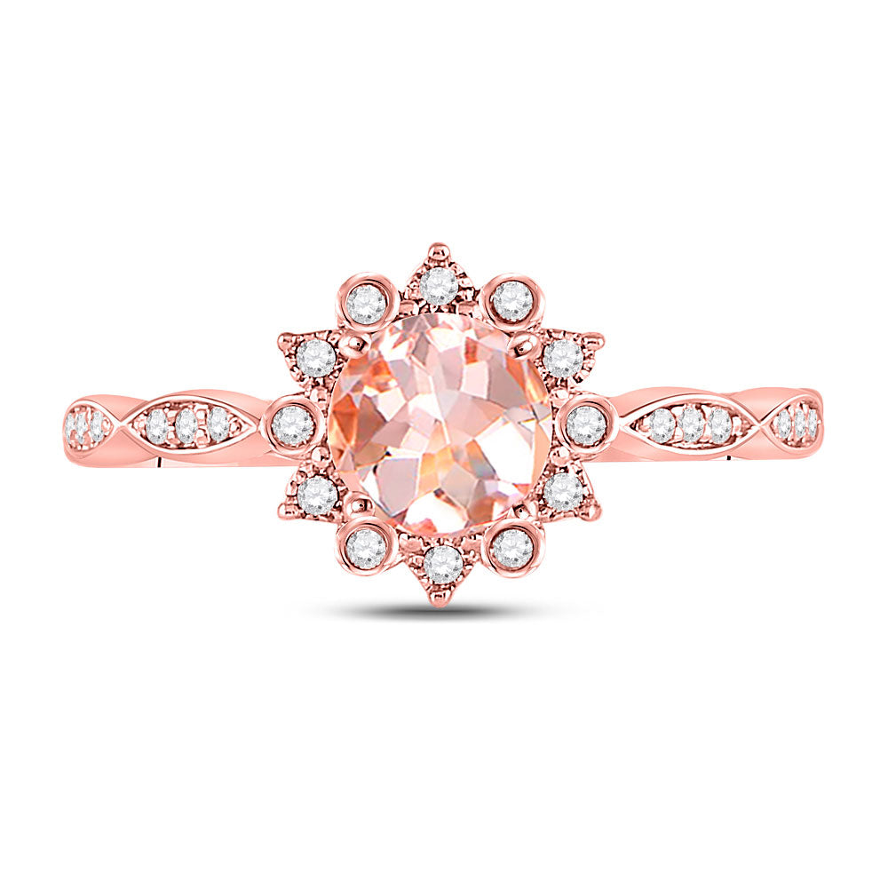 10kt Rose Gold Womens Round Morganite Starburst Solitaire Ring 3/4 Cttw