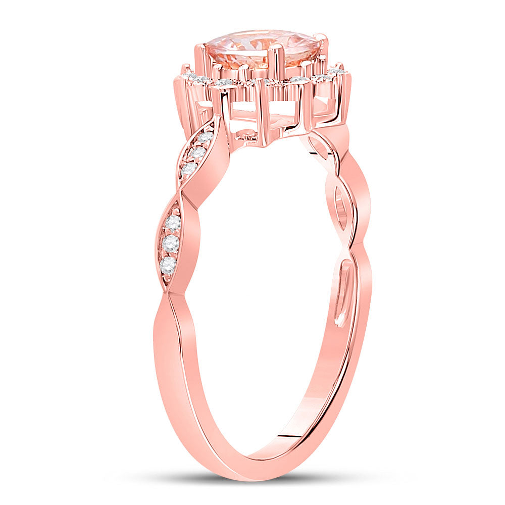 10kt Rose Gold Womens Round Morganite Starburst Solitaire Ring 3/4 Cttw