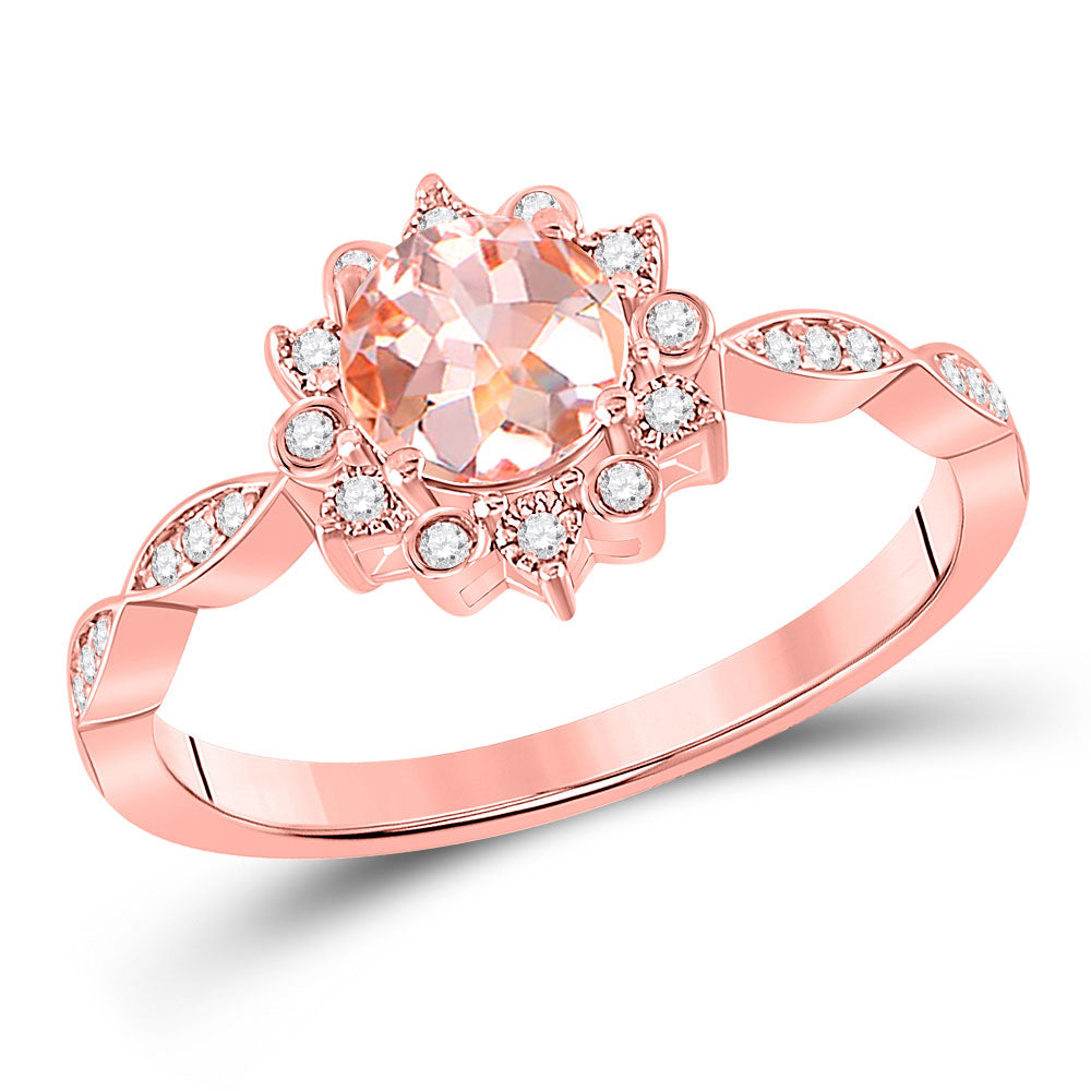 10kt Rose Gold Womens Round Morganite Starburst Solitaire Ring 3/4 Cttw