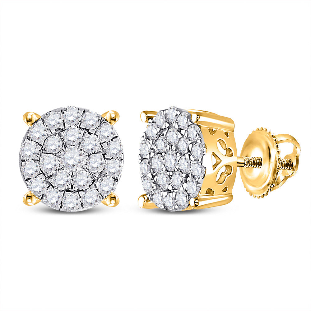 14kt Yellow Gold Womens Round Diamond Cluster Earrings 1 Cttw