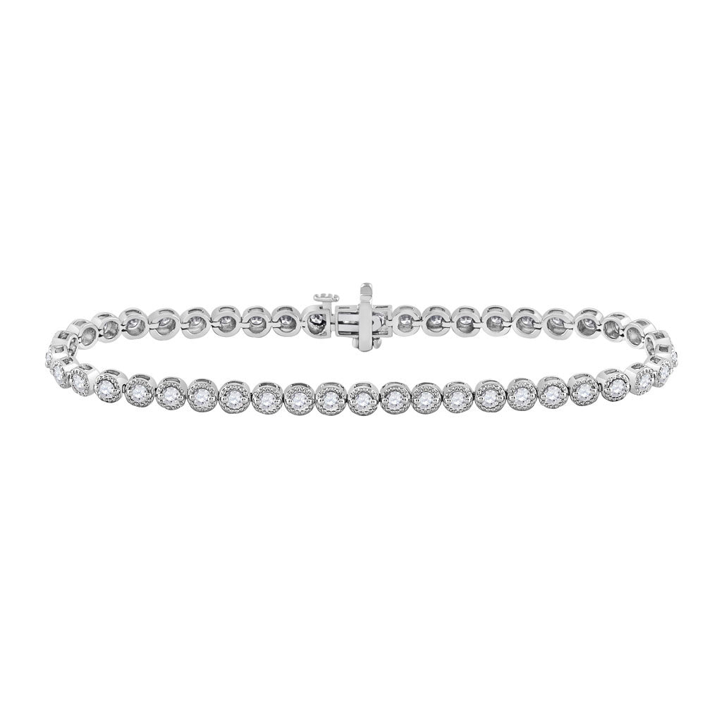 14kt White Gold Womens Round Diamond Tennis Bracelet 2 Cttw