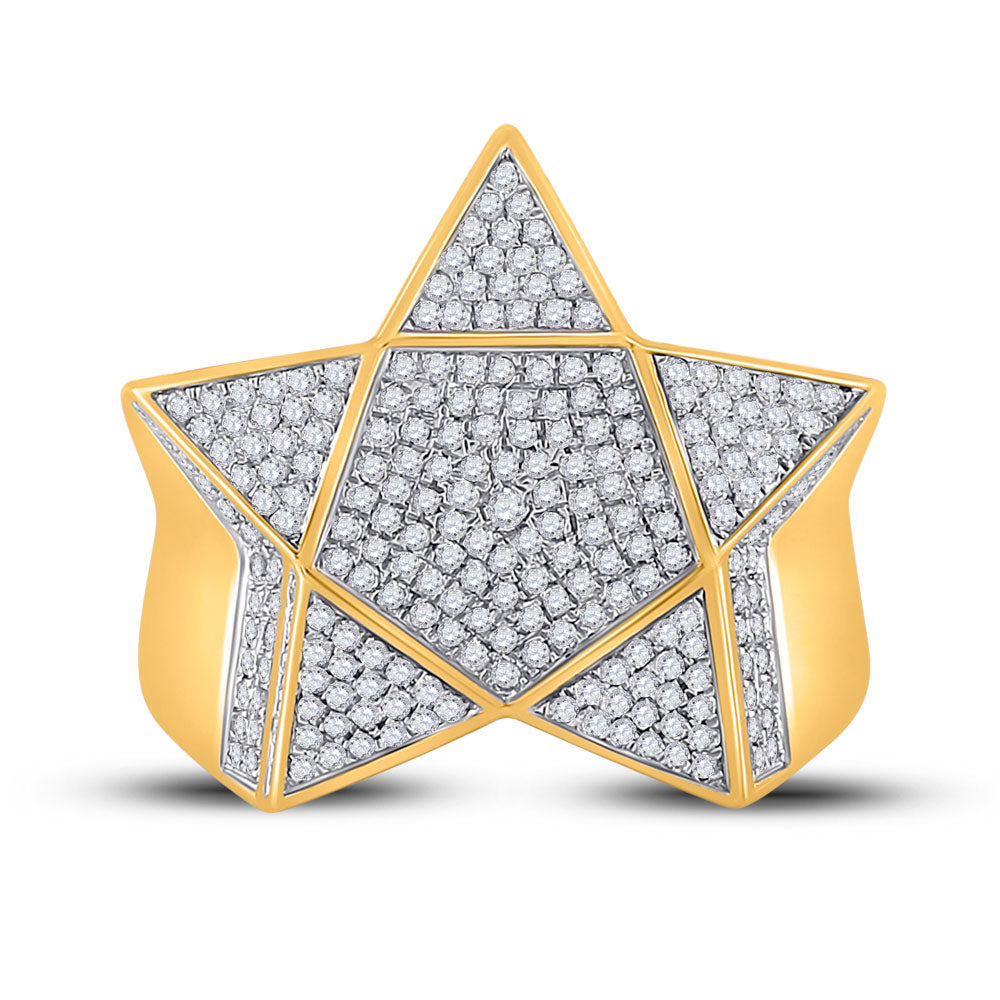 10kt Yellow Gold Mens Round Diamond Star Statement Ring 1 Cttw