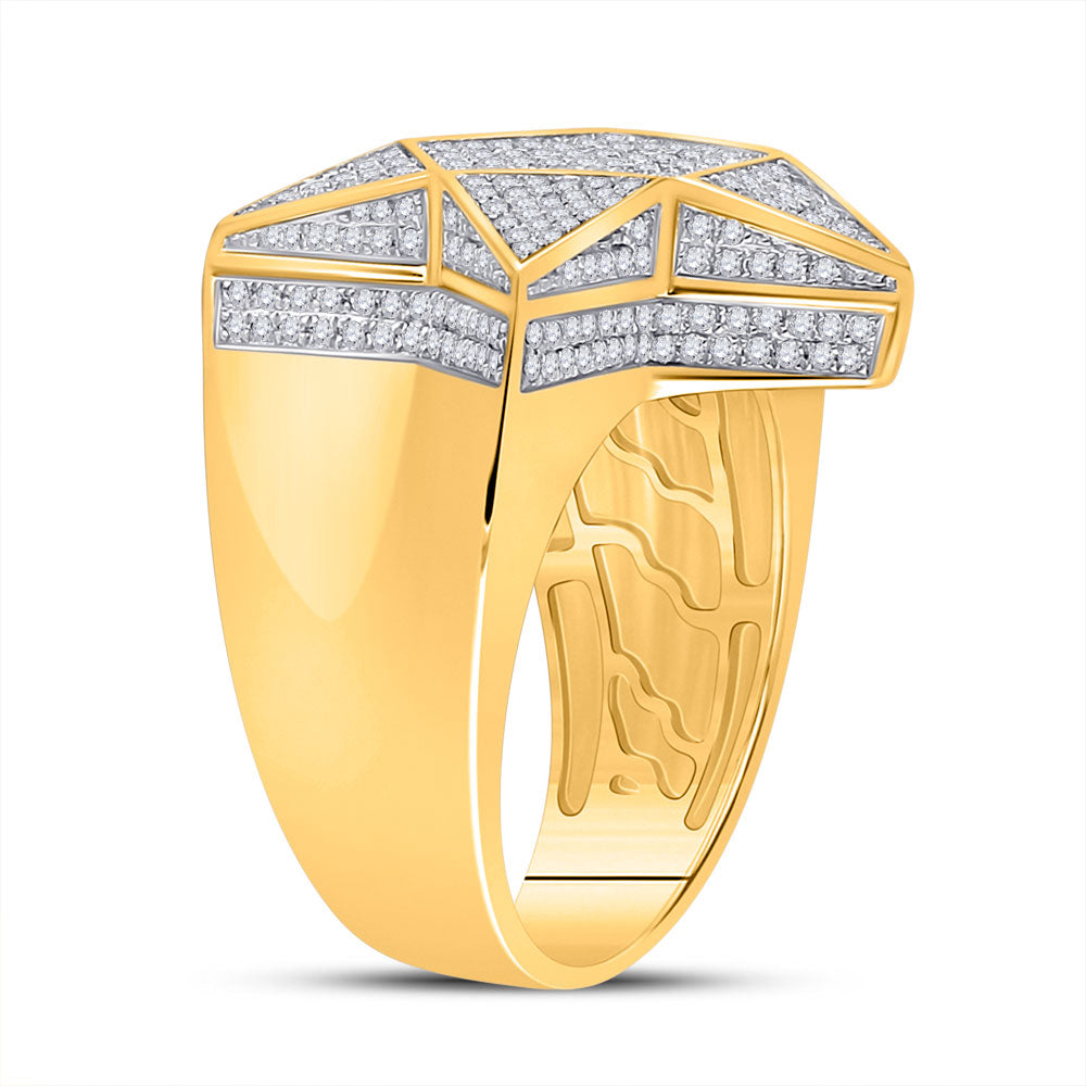 10kt Yellow Gold Mens Round Diamond Star Statement Ring 1 Cttw