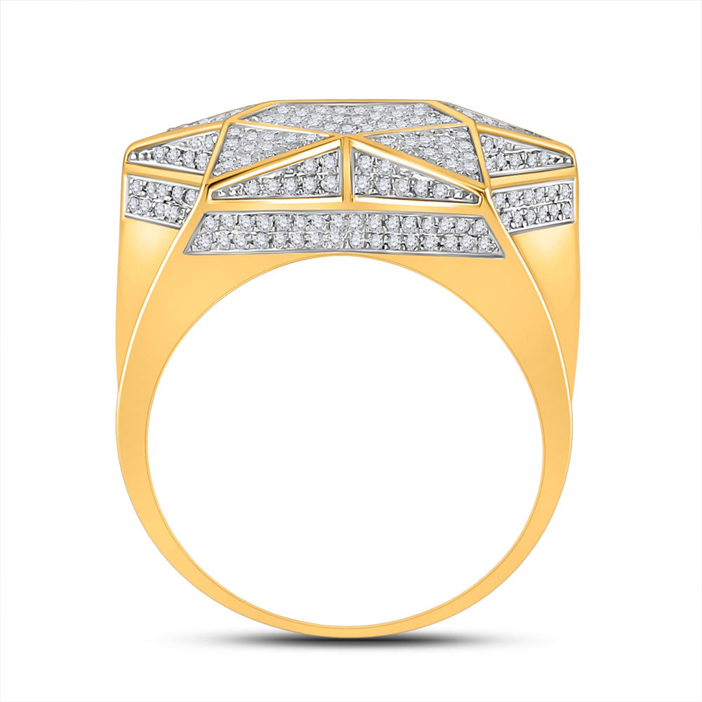 10kt Yellow Gold Mens Round Diamond Star Statement Ring 1 Cttw