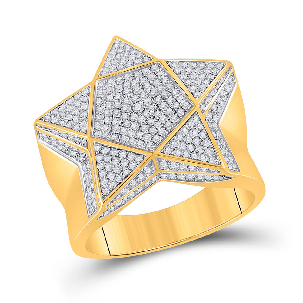 10kt Yellow Gold Mens Round Diamond Star Statement Ring 1 Cttw