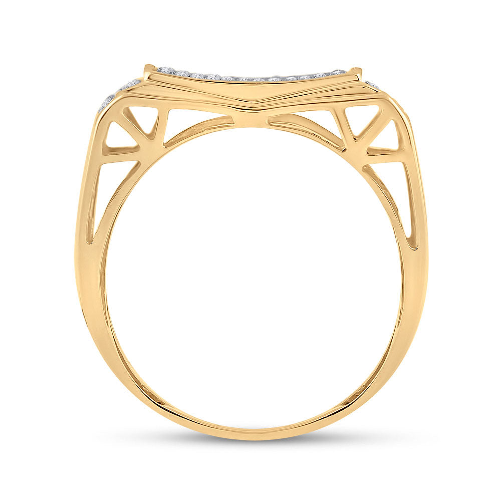 10kt Yellow Gold Mens Round Diamond Rectangle Cluster Ring 1/2 Cttw