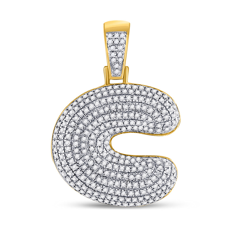 10kt Yellow Gold Mens Round Diamond Initial C Letter Charm Pendant 3/4 Cttw