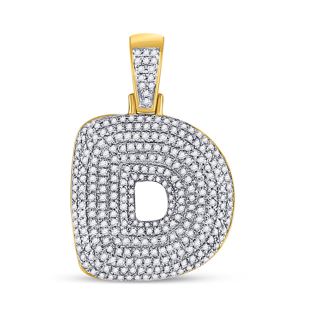 10kt Yellow Gold Mens Round Diamond Bubble D Letter Charm Pendant 7/8 Cttw