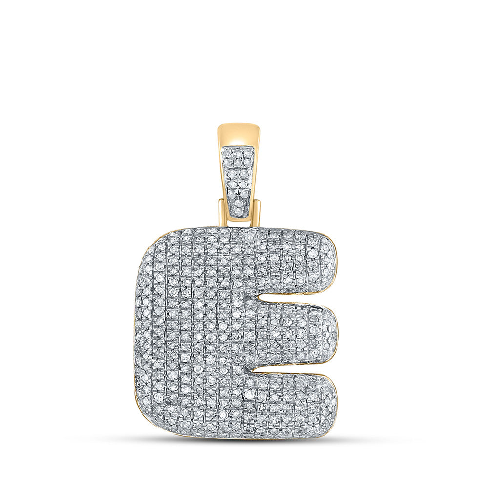 10kt Yellow Gold Mens Round Diamond Bubble E Letter Charm Pendant 1 Cttw