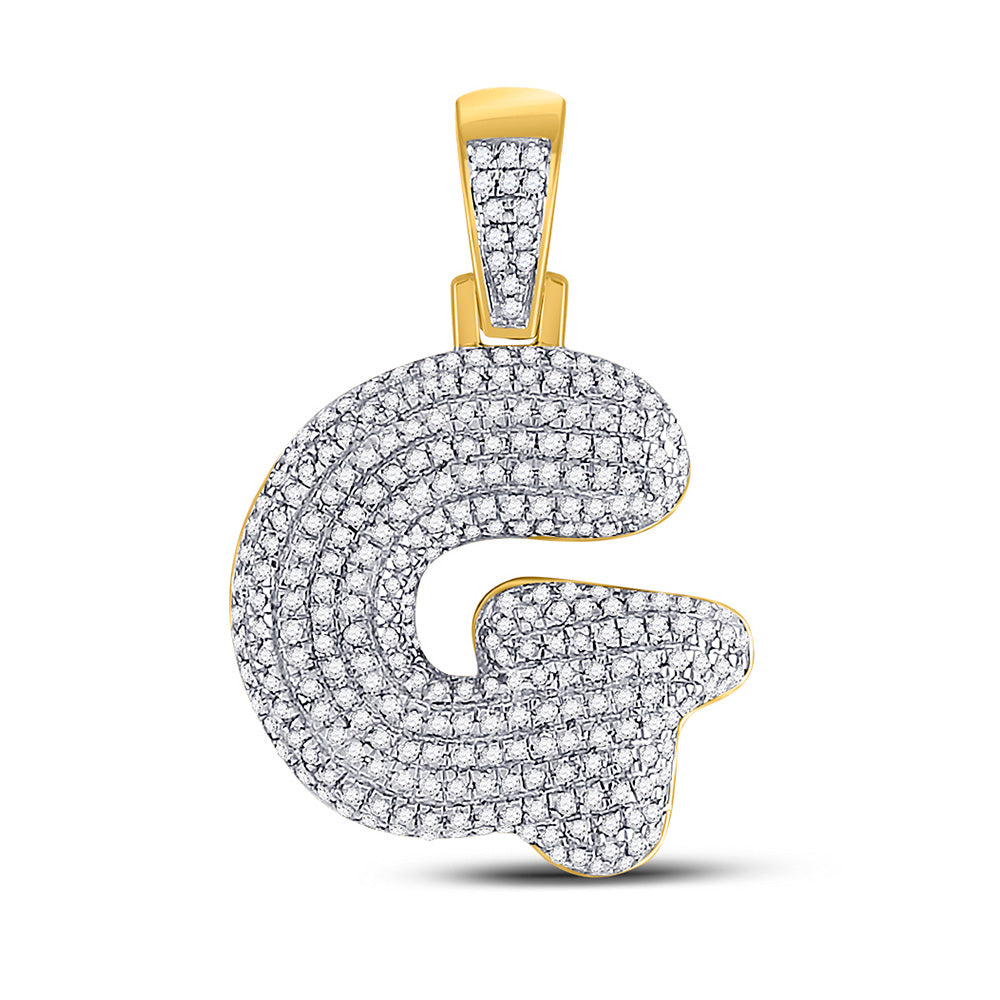 10kt Yellow Gold Mens Round Diamond Bubble G Letter Charm Pendant 3/4 Cttw