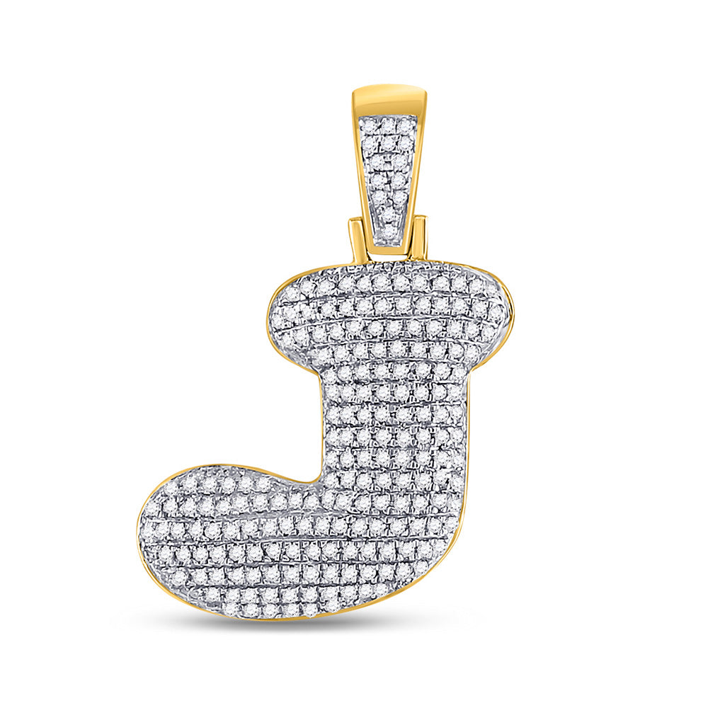 10kt Yellow Gold Mens Round Diamond Bubble J Letter Charm Pendant 5/8 Cttw