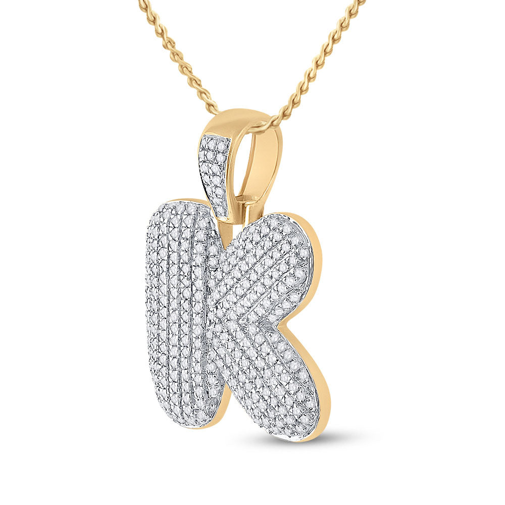 10kt Yellow Gold Mens Round Diamond Bubble K Letter Charm Pendant 3/4 Cttw