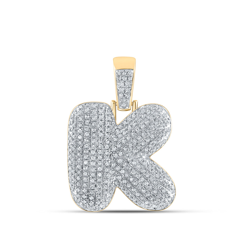 10kt Yellow Gold Mens Round Diamond Bubble K Letter Charm Pendant 3/4 Cttw