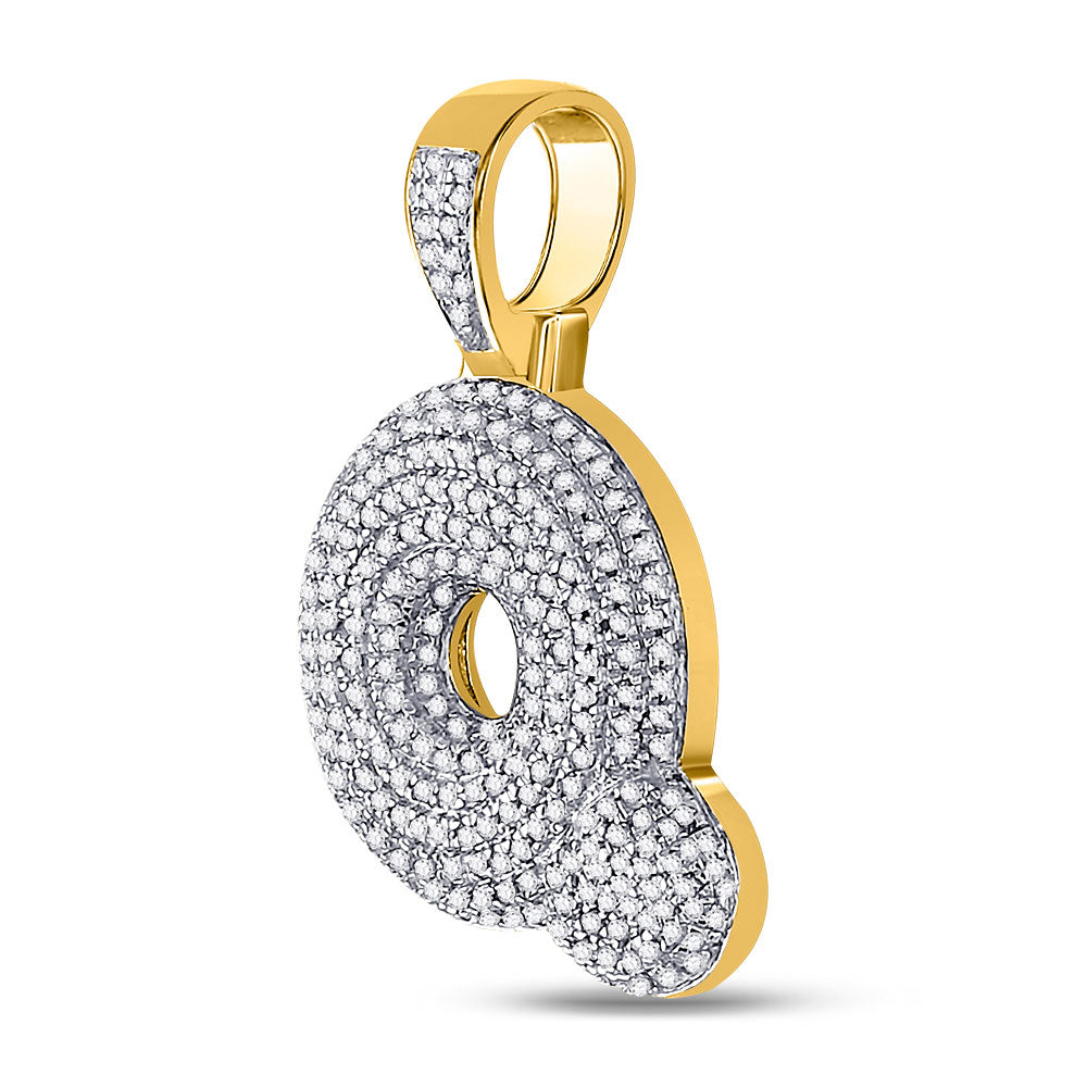 10kt Yellow Gold Mens Round Diamond Bubble Q Letter Charm Pendant 3/4 Cttw