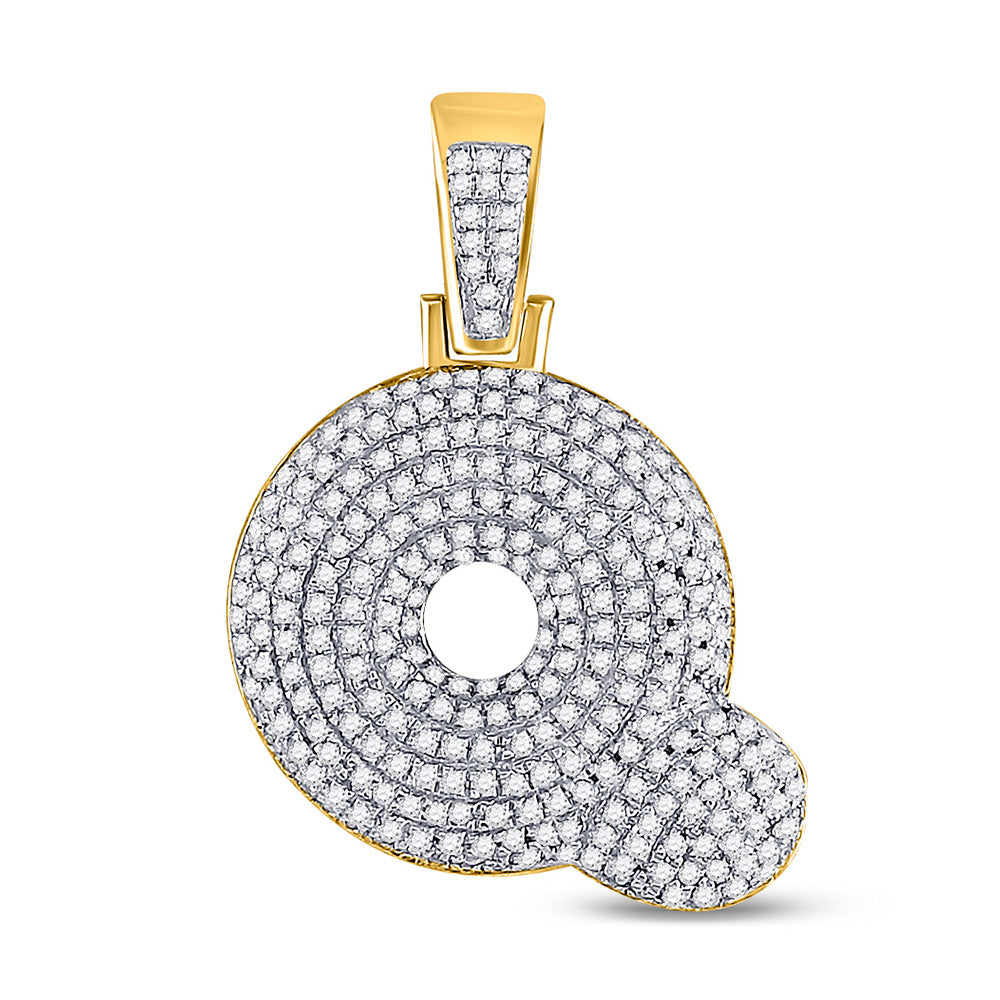 10kt Yellow Gold Mens Round Diamond Bubble Q Letter Charm Pendant 3/4 Cttw