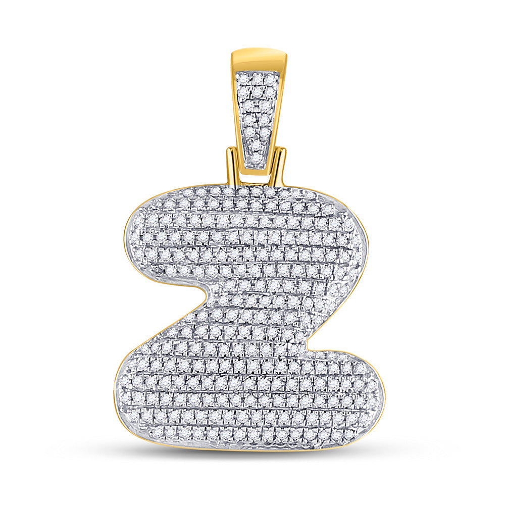 10kt Yellow Gold Mens Round Diamond Bubble Z Letter Charm Pendant 3/4 Cttw