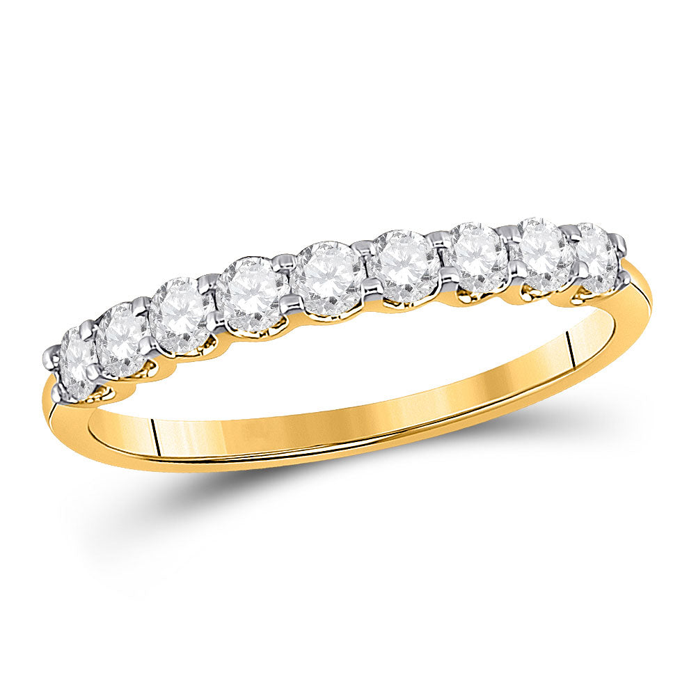 14kt Yellow Gold Womens Round Diamond Single Row Band Ring 1/2 Cttw