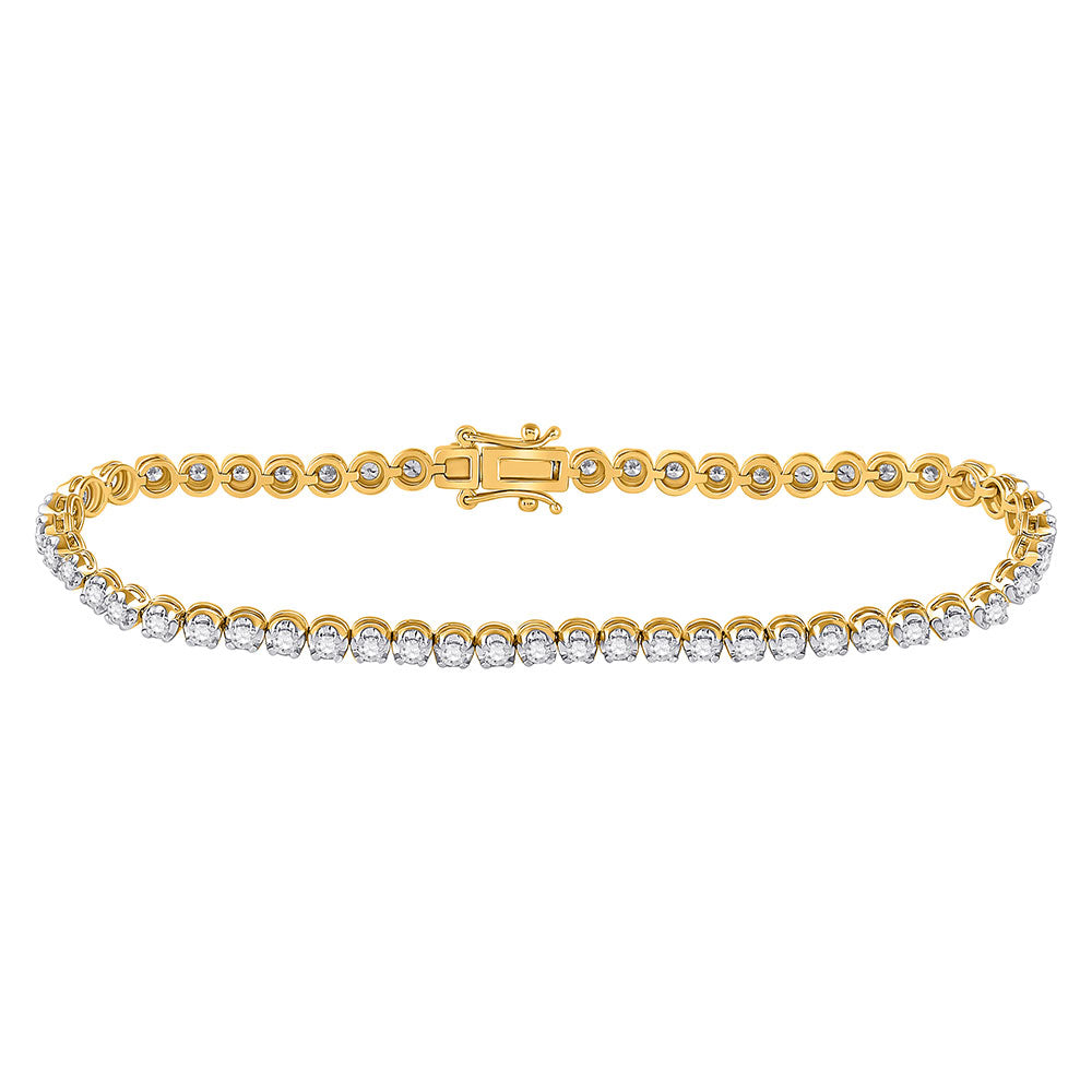 14kt Yellow Gold Womens Round Diamond Studded Tennis Bracelet 1 Cttw