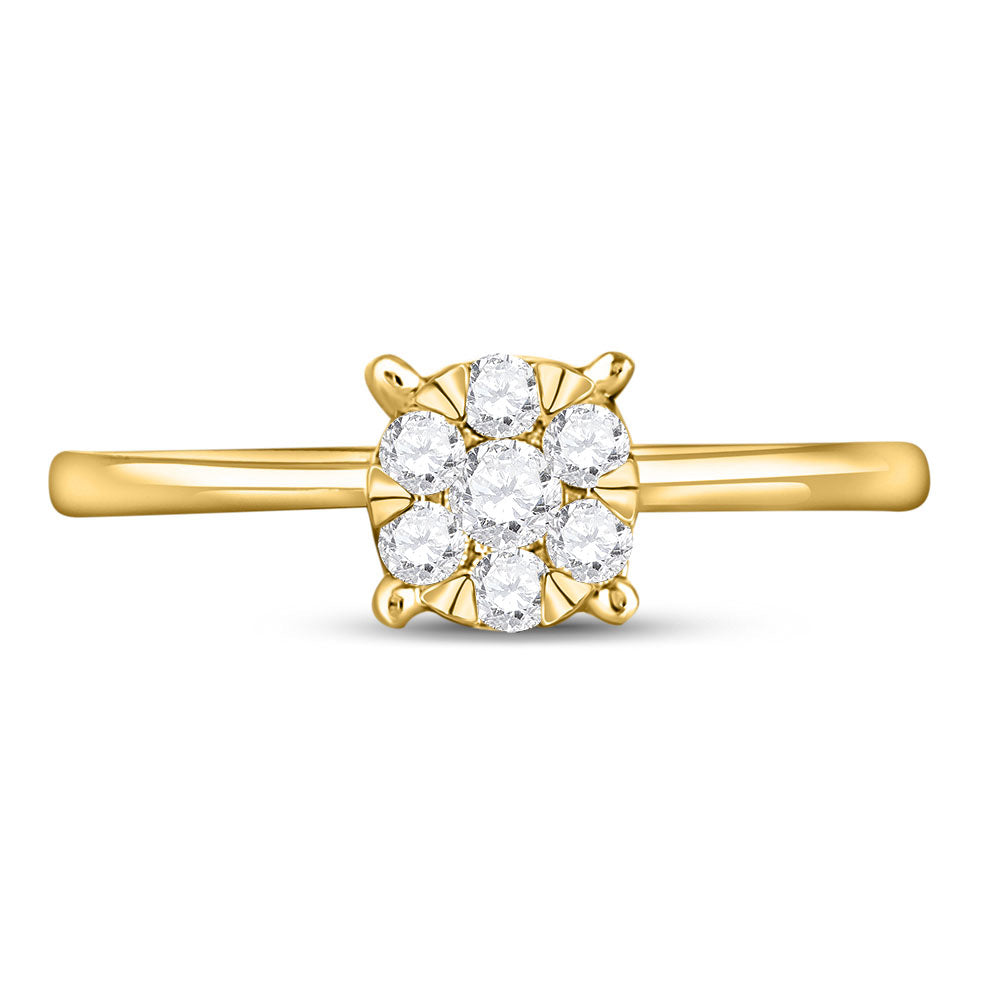 10kt Yellow Gold Womens Round Diamond Cluster Ring 1/4 Cttw