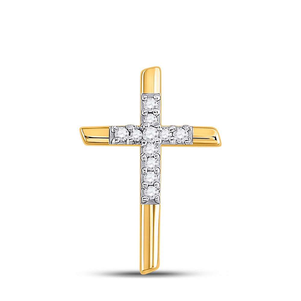 10kt Yellow Gold Womens Round Diamond Cross Pendant 1/12 Cttw