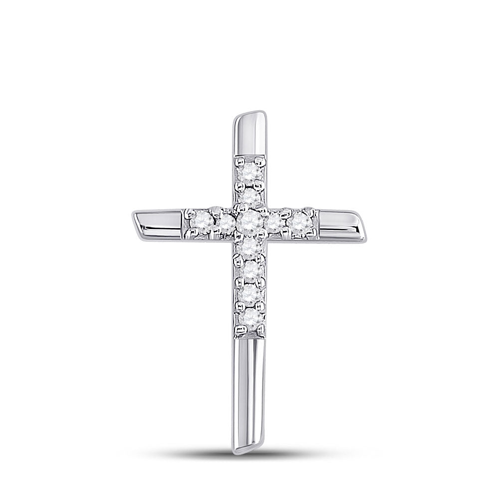 10kt White Gold Womens Round Diamond Cross Pendant 1/12 Cttw