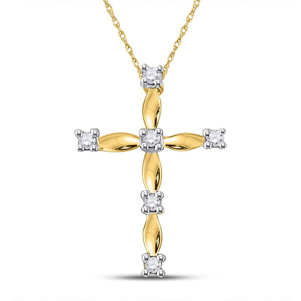 10kt Yellow Gold Womens Round Diamond Cross Pendant 1/20 Cttw