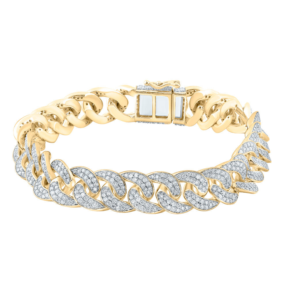 10kt Yellow Gold Mens Round Diamond Cuban Link Bracelet 6-3/4 Cttw