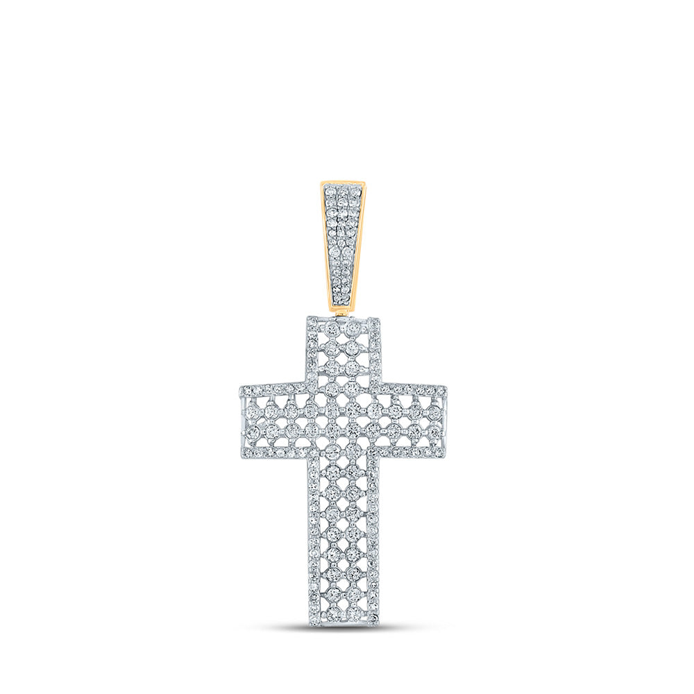 10kt Yellow Gold Mens Round Diamond Cross Charm Pendant 1-1/2 Cttw