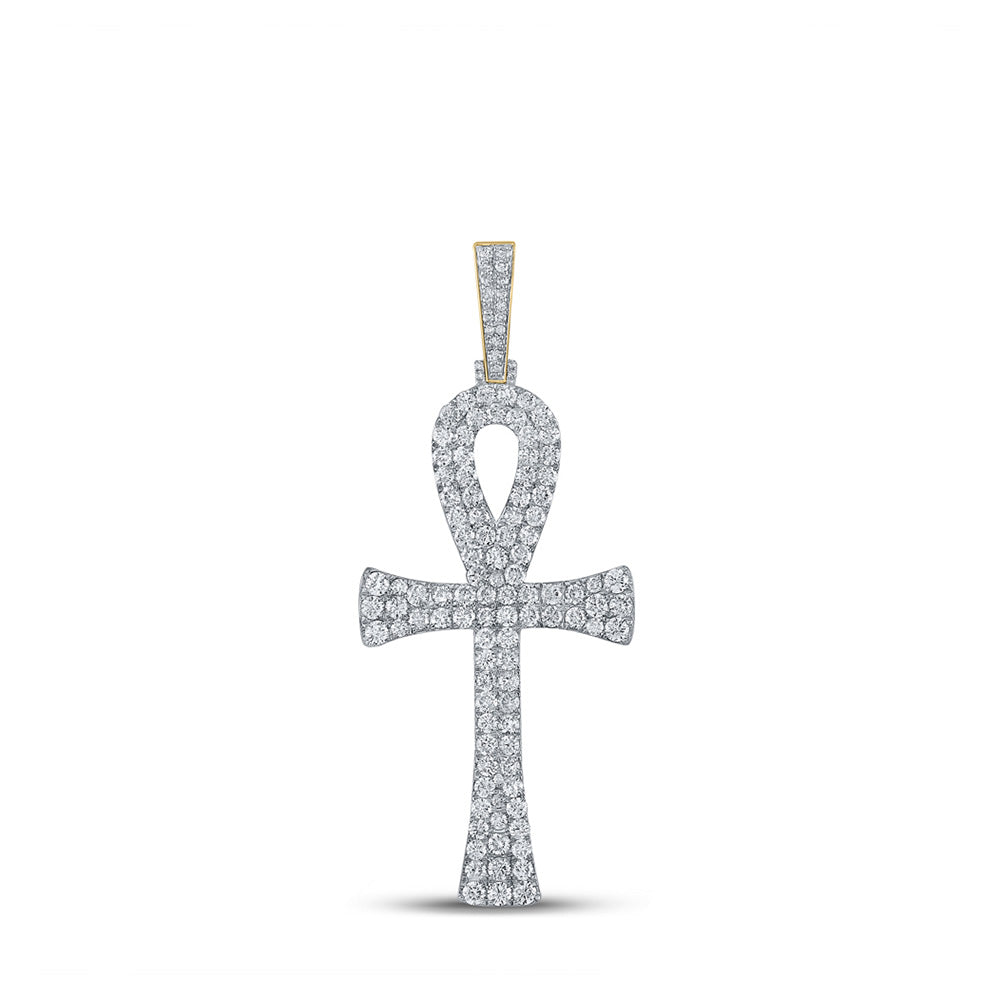 10kt Yellow Gold Mens Round Diamond Ankh Cross Charm Pendant 6-1/3 Cttw