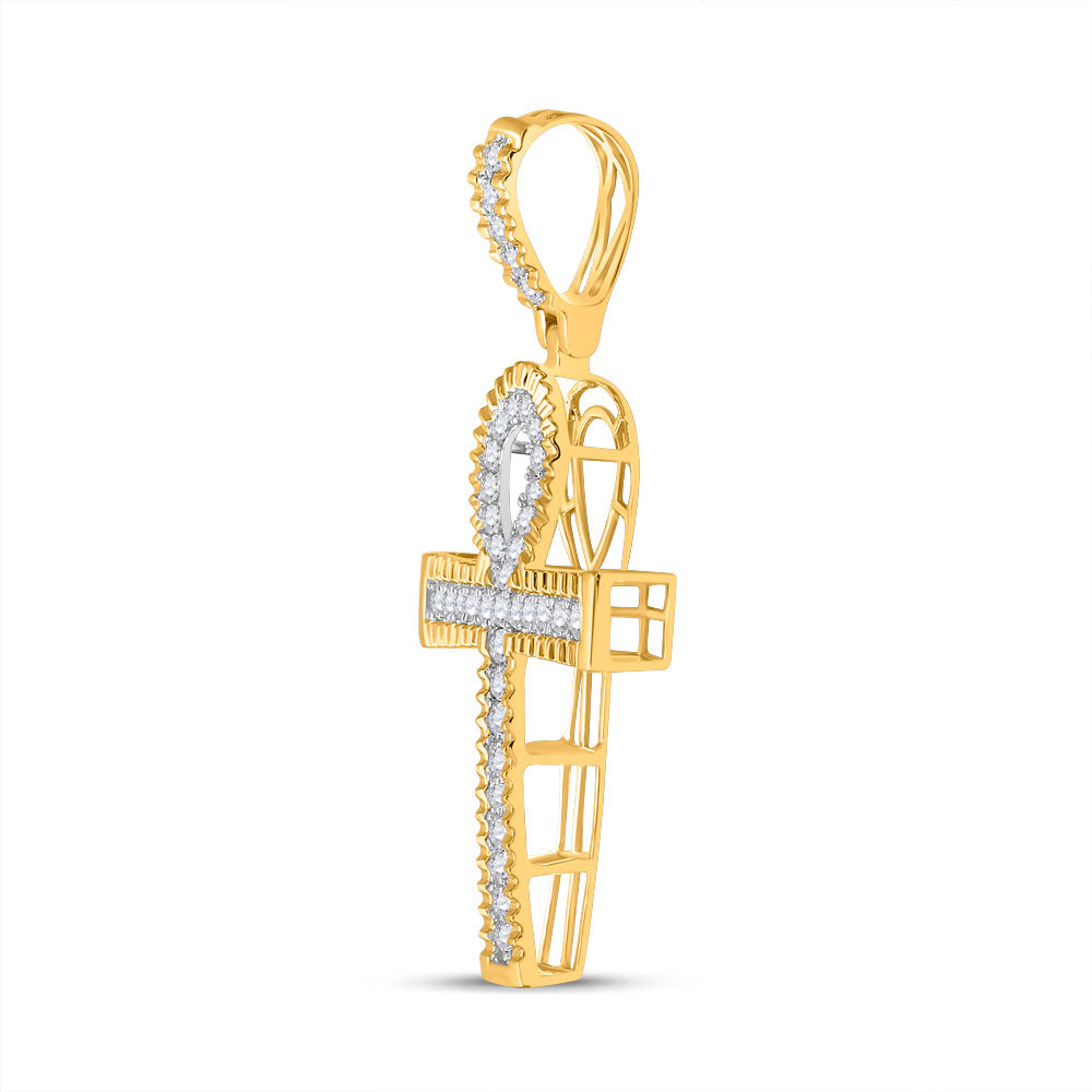 10kt Yellow Gold Mens Round Diamond Ankh Cross Charm Pendant 1 Cttw