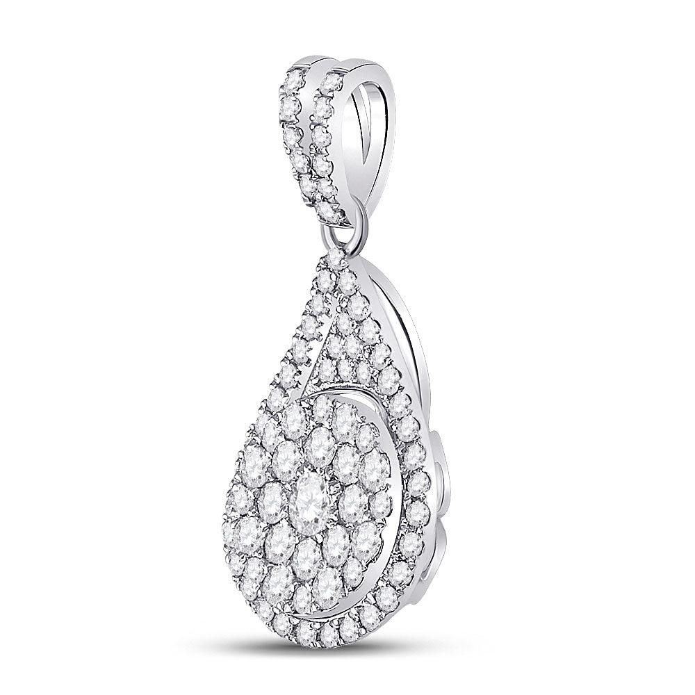 14kt White Gold Womens Round Diamond Teardrop Cluster Pendant 1 Cttw