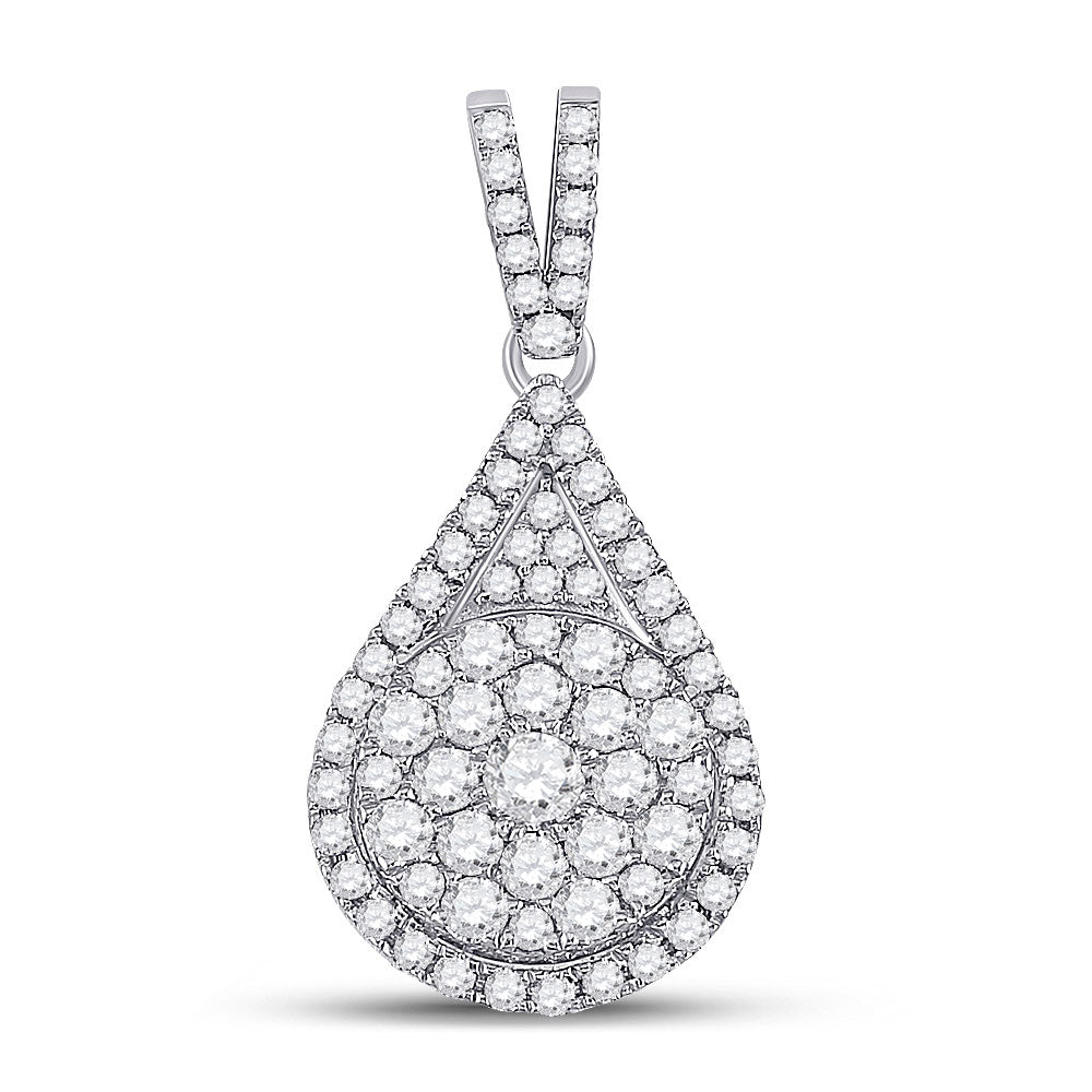 14kt White Gold Womens Round Diamond Teardrop Cluster Pendant 1 Cttw