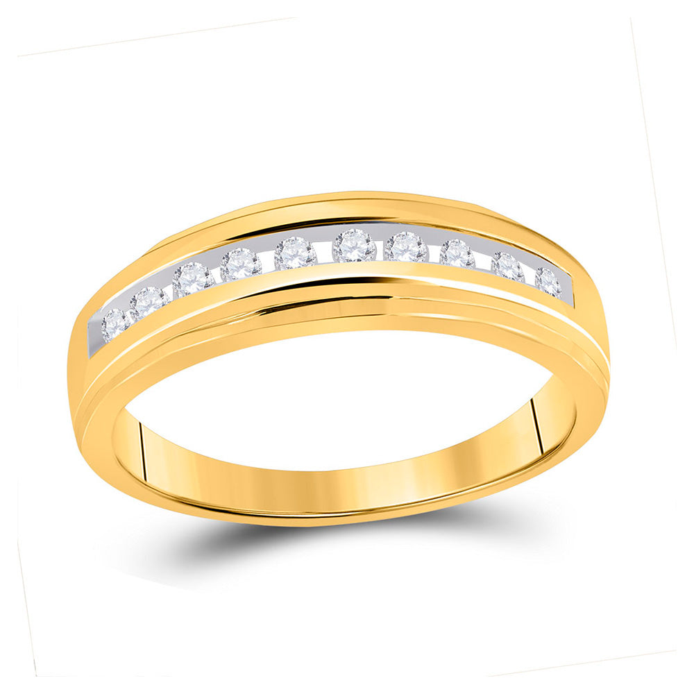 10kt Yellow Gold Mens Round Diamond Wedding Channel-Set Band Ring 1/5 Cttw