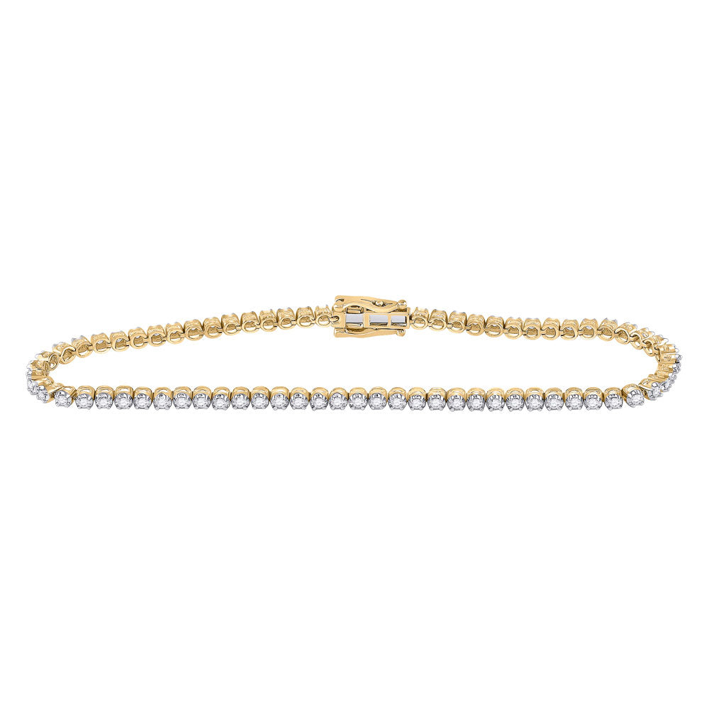 10kt Yellow Gold Womens Round Diamond Tennis Bracelet 1-3/4 Cttw