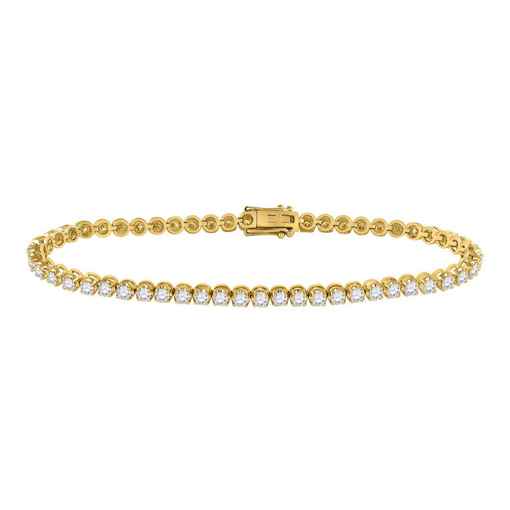 14kt Yellow Gold Womens Round Diamond Classic Tennis Bracelet 3 Cttw