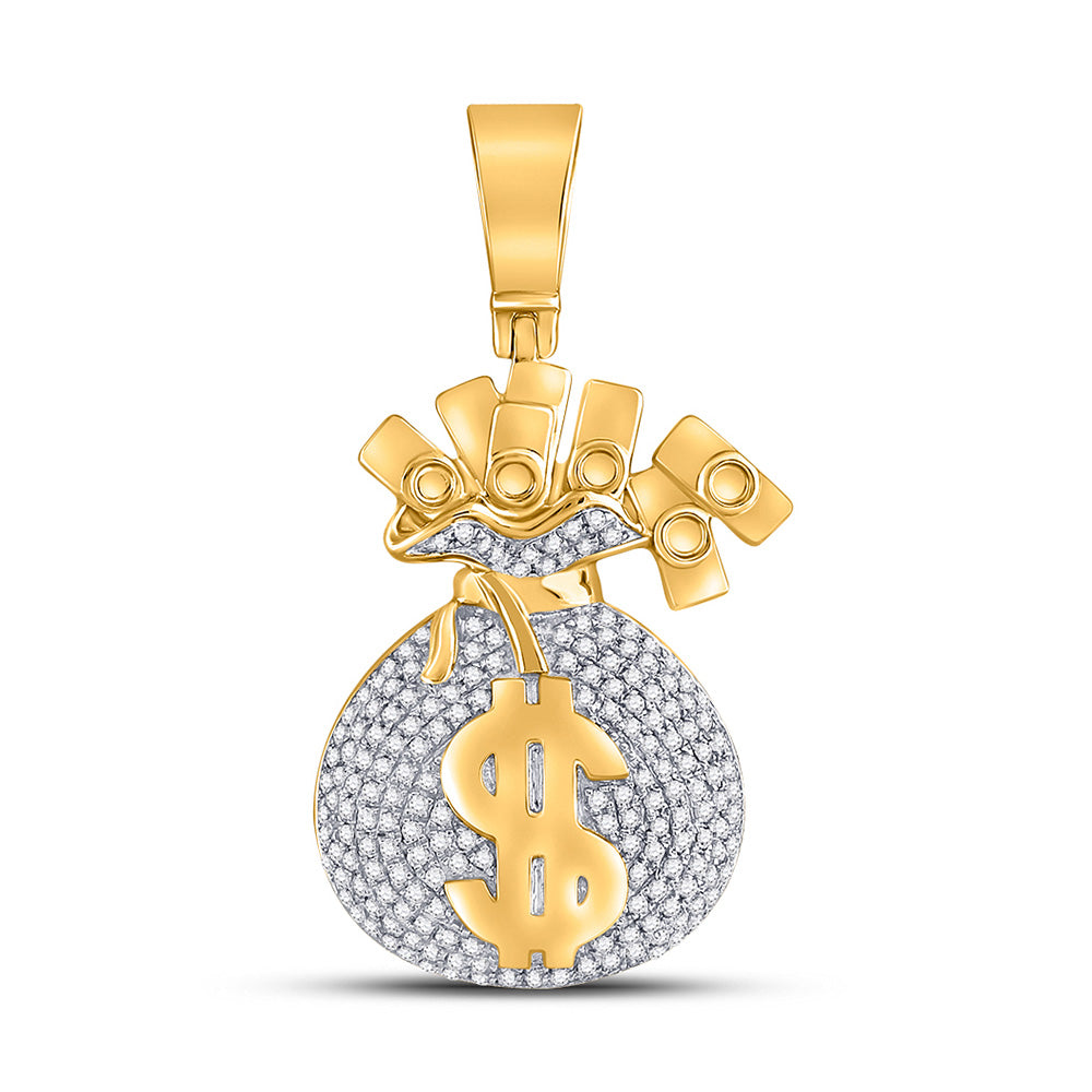 10kt Yellow Gold Mens Round Diamond Moneybag Charm Pendant 1 Cttw