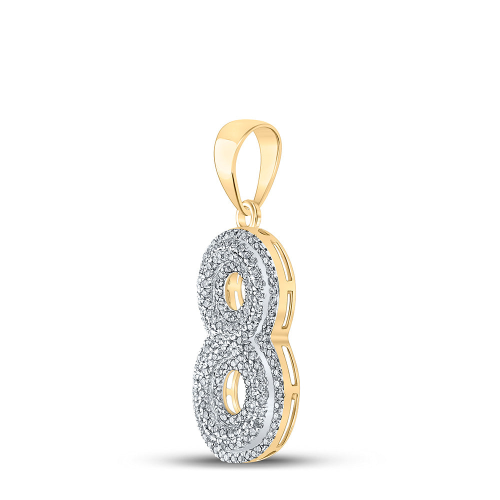 10kt Yellow Gold Mens Round Diamond Number 8 Charm Pendant 1/2 Cttw