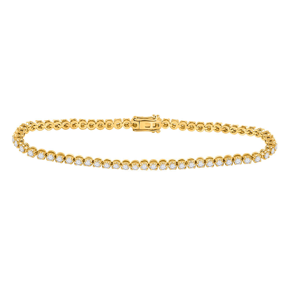 10kt Yellow Gold Womens Round Diamond Studded Tennis Bracelet 2 Cttw