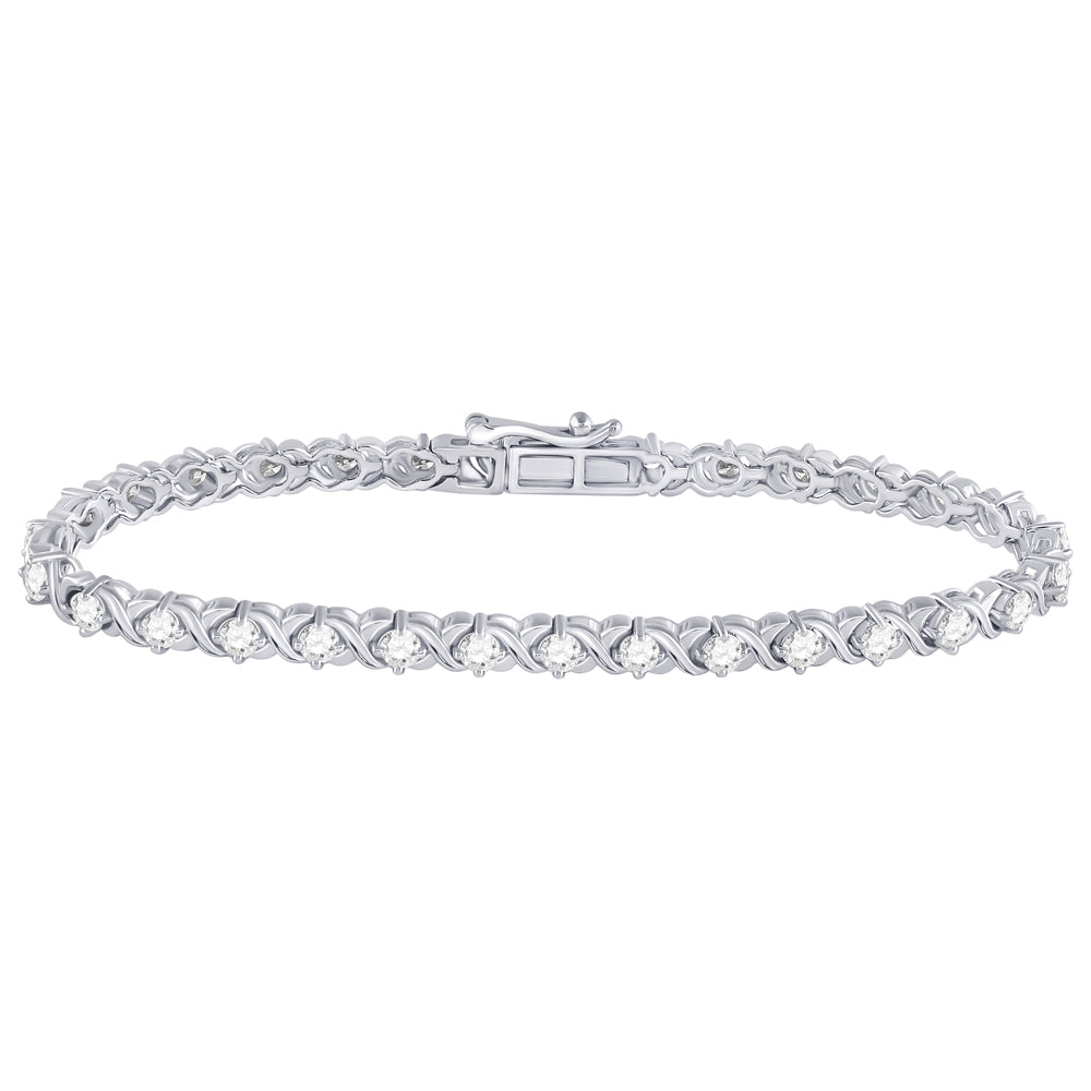 14kt White Gold Womens Round Diamond Tennis Bracelet 3 Cttw