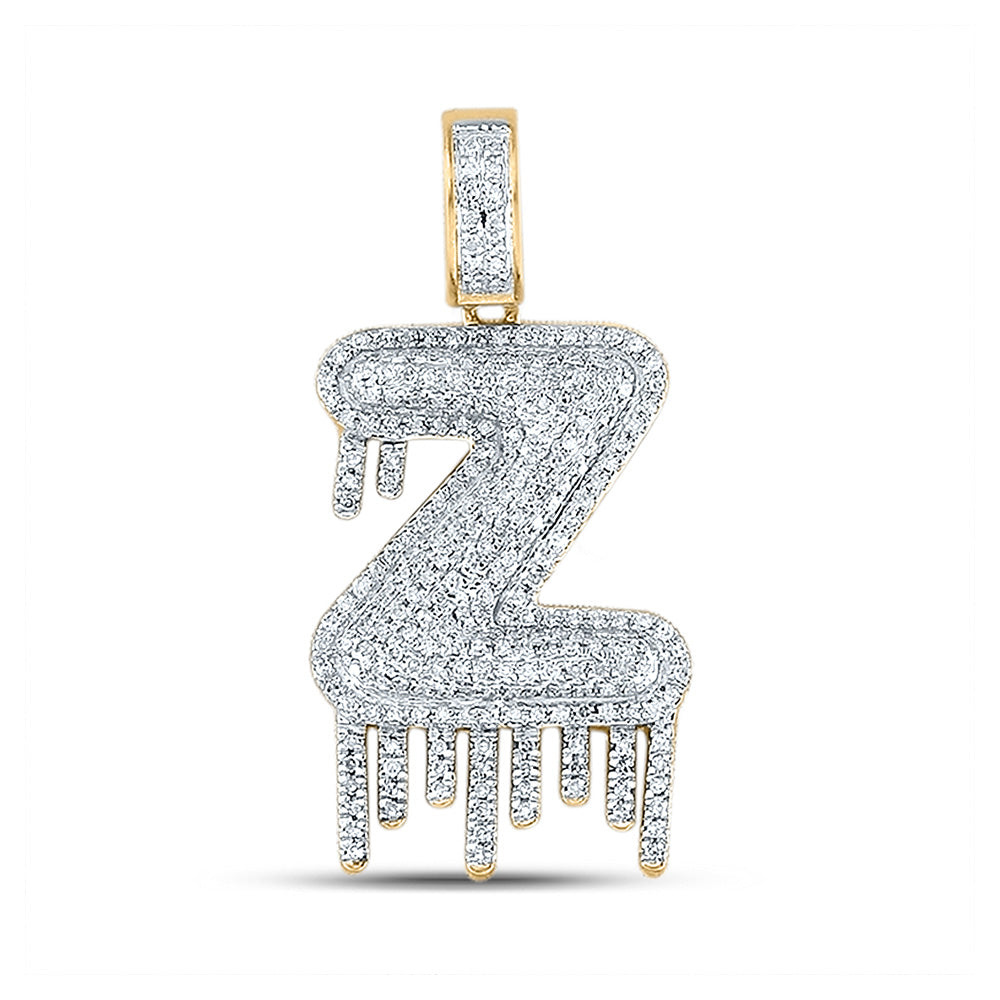 10kt Yellow Gold Mens Round Diamond Z Drip Letter Charm Pendant 3/4 Cttw