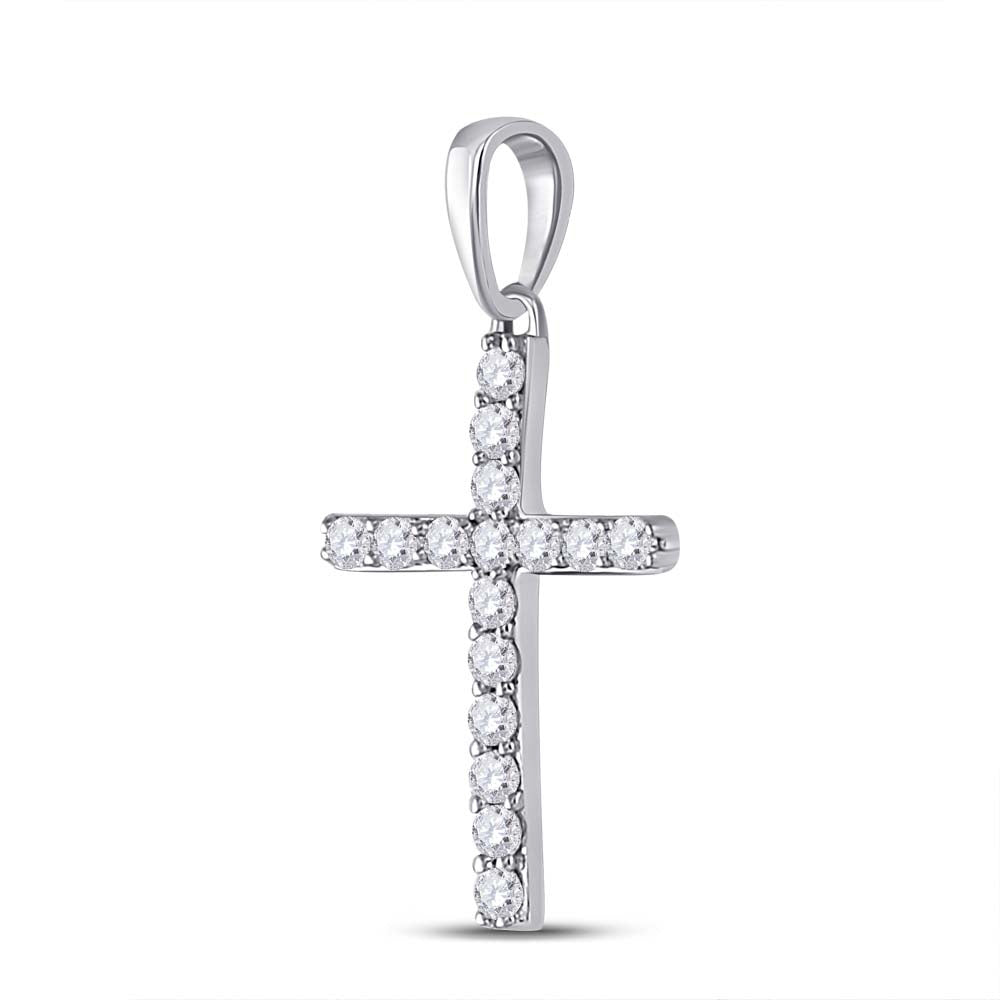 10kt White Gold Womens Round Diamond Religious Cross Pendant 1/10 Cttw