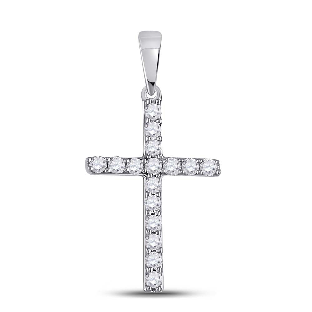 10kt White Gold Womens Round Diamond Religious Cross Pendant 1/10 Cttw