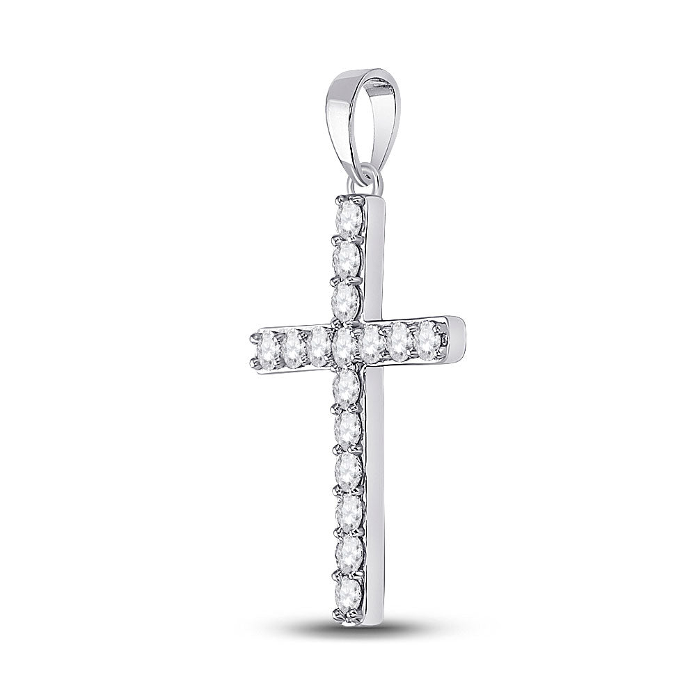 10kt White Gold Womens Round Diamond Cross Pendant 1/2 Cttw