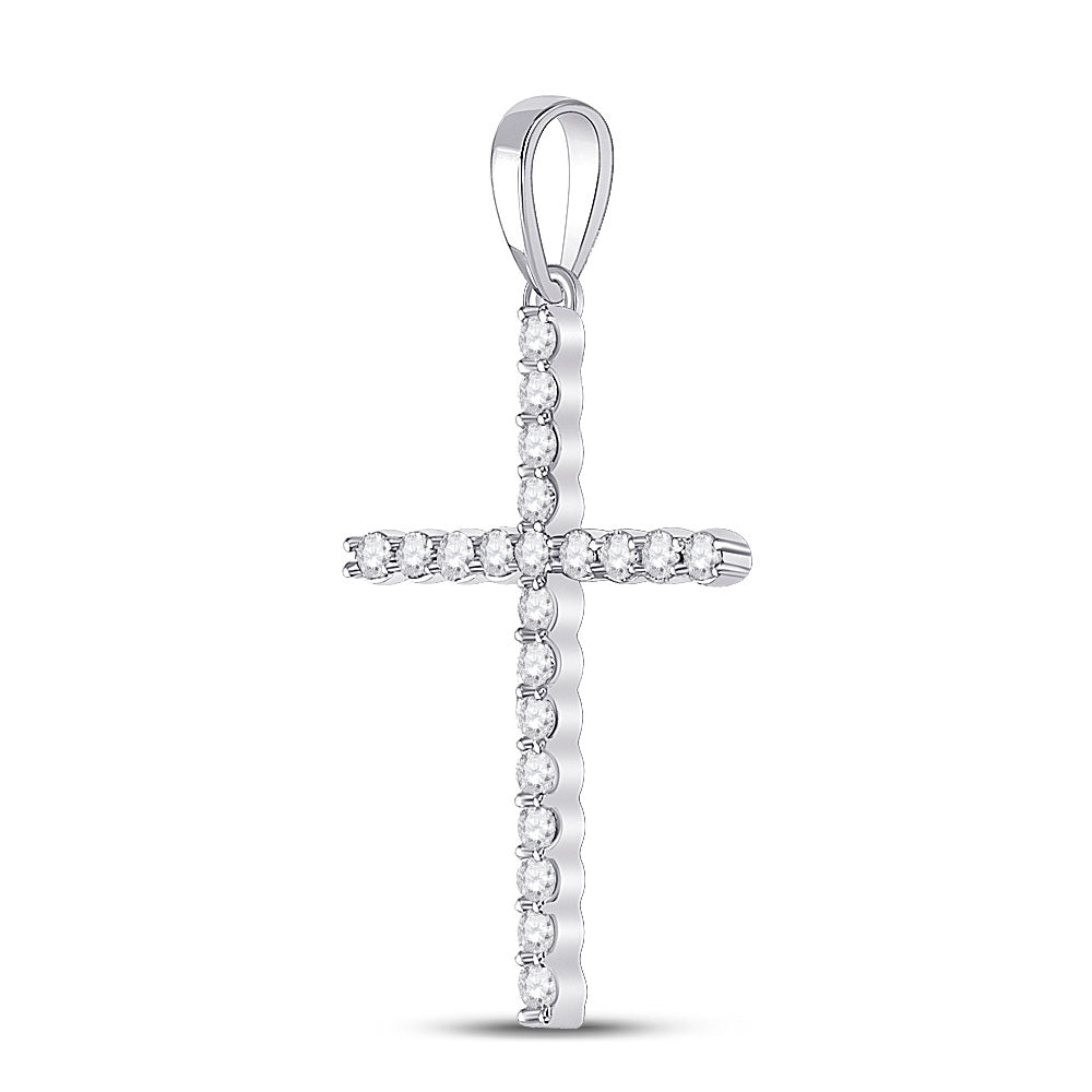 10kt White Gold Womens Round Diamond Cross Pendant 1/5 Cttw