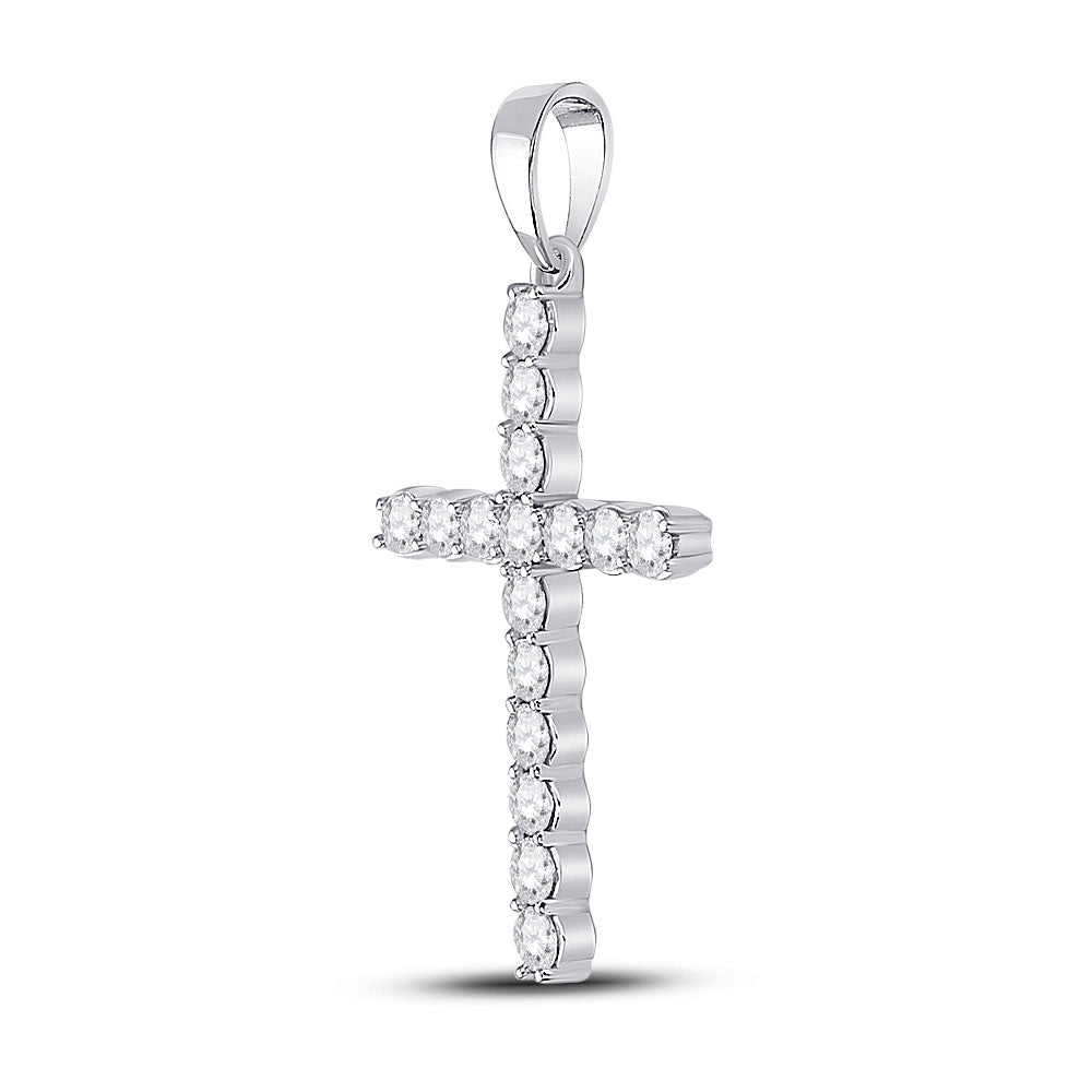 10kt White Gold Womens Round Diamond Cross Pendant 1/2 Cttw