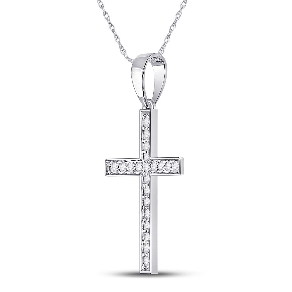 10kt White Gold Womens Round Diamond Cross Pendant 1/20 Cttw