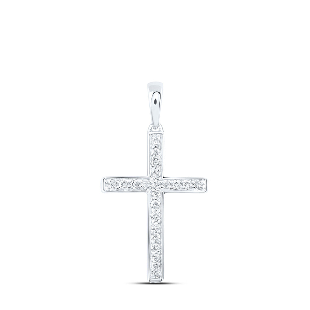 10kt White Gold Womens Round Diamond Cross Pendant 1/20 Cttw