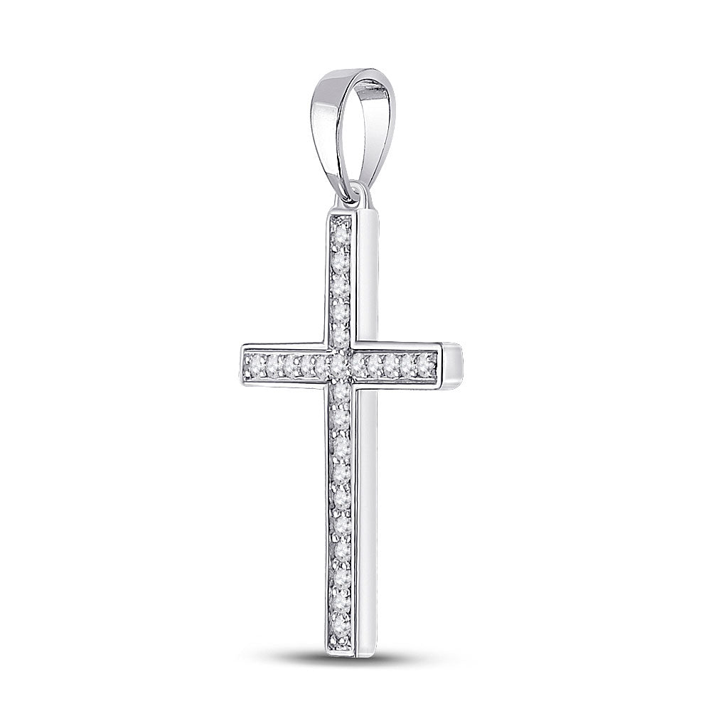 10kt White Gold Womens Round Diamond Cross Pendant 1/8 Cttw